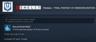 Illustration for article titled Final Fantasy XV, As Told By Steam Reviews